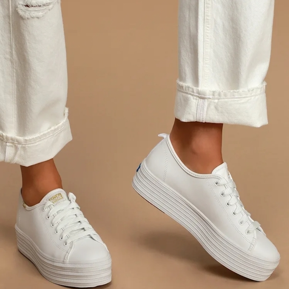 Keds Triple Up White Leather Platform Sneakers 8